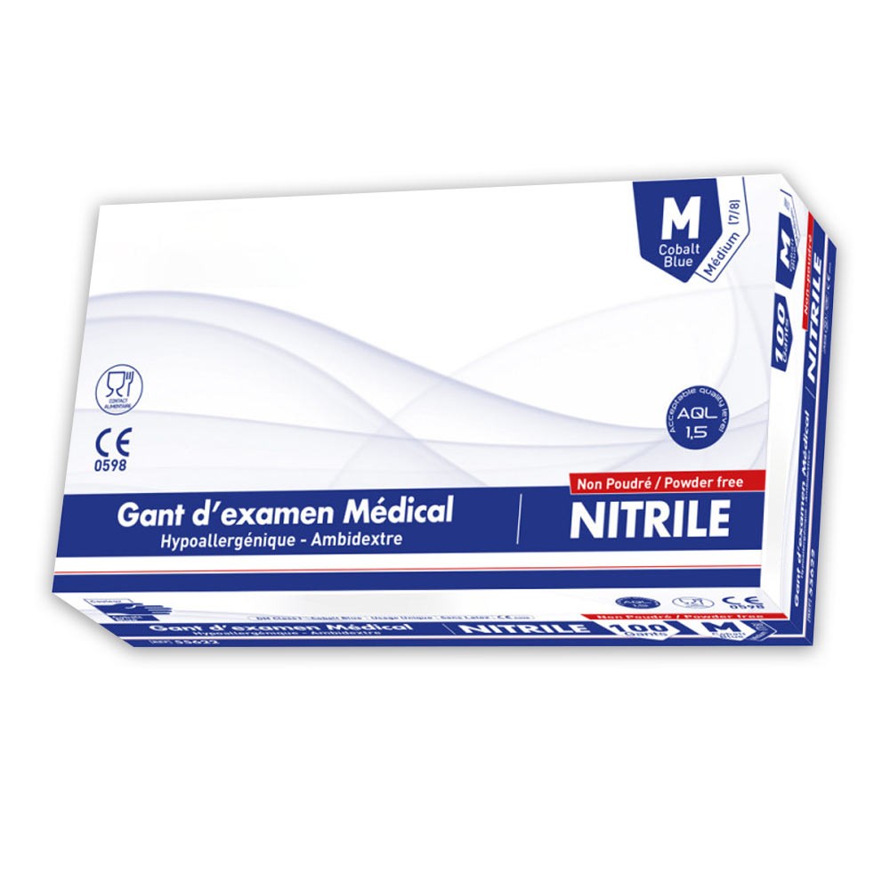 Gants nitrile non poudrés cobalt bleus